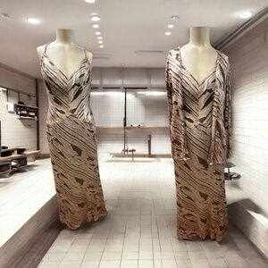 Montage,Woman,Cocktail Formal Dress+Jacket,Silver-Brown,Sz 8,Animal Print,Long.!